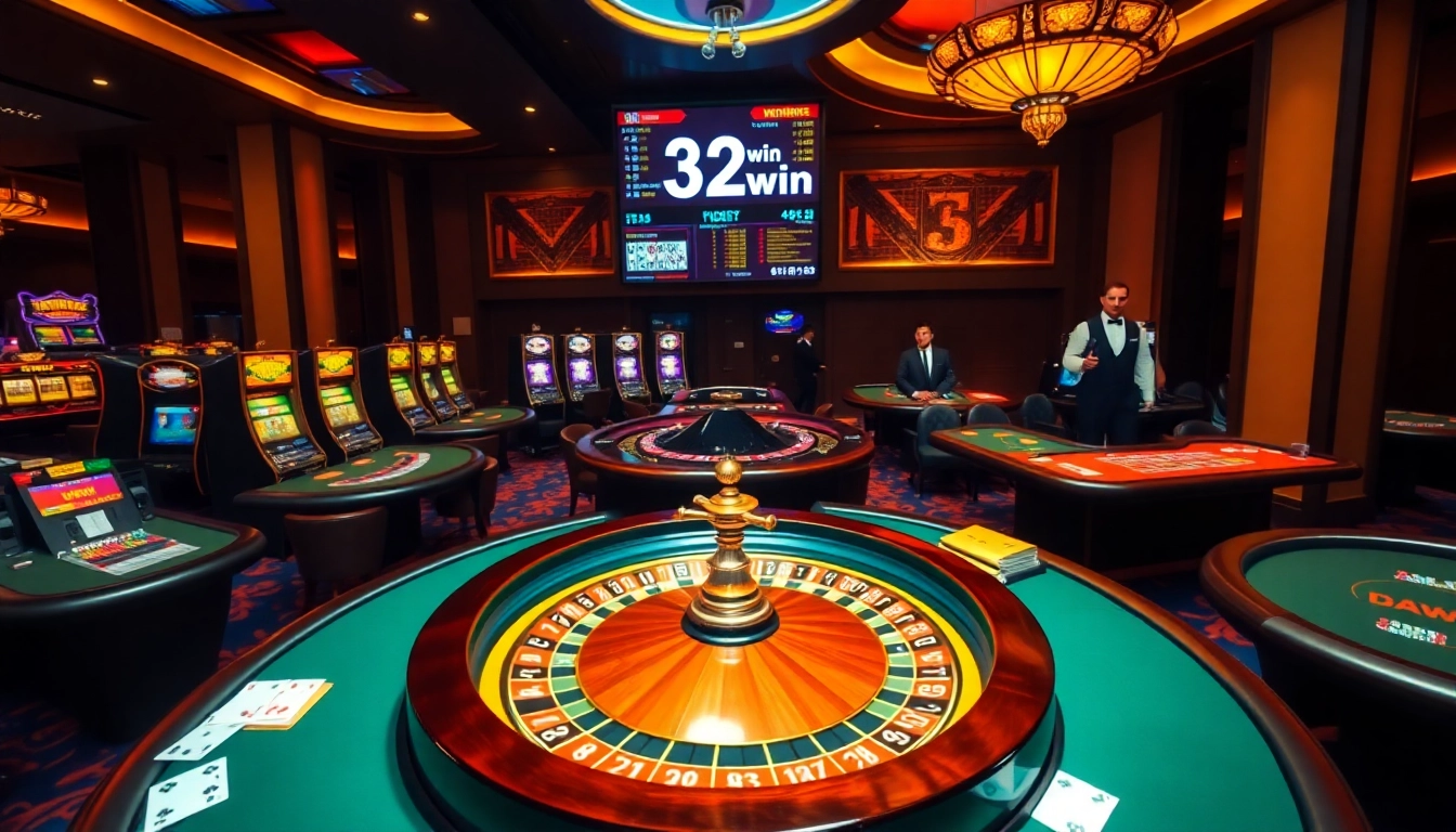 Experience the thrill at 32win's luxurious casino with vibrant tables and exciting games.