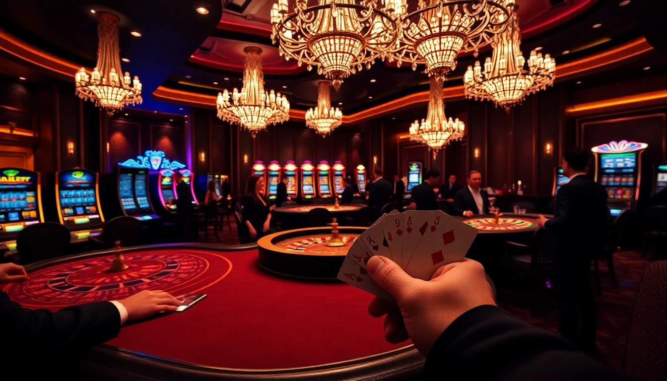 Players enjoying high-stakes gambling at F168 casino tables with poker and roulette games.