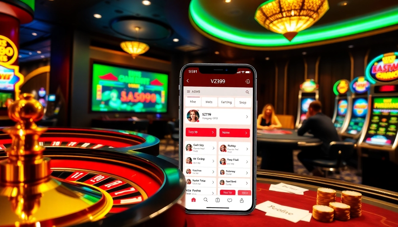 Experience thrilling gambling action at VZ99 with vibrant casino visuals featuring roulette and poker.