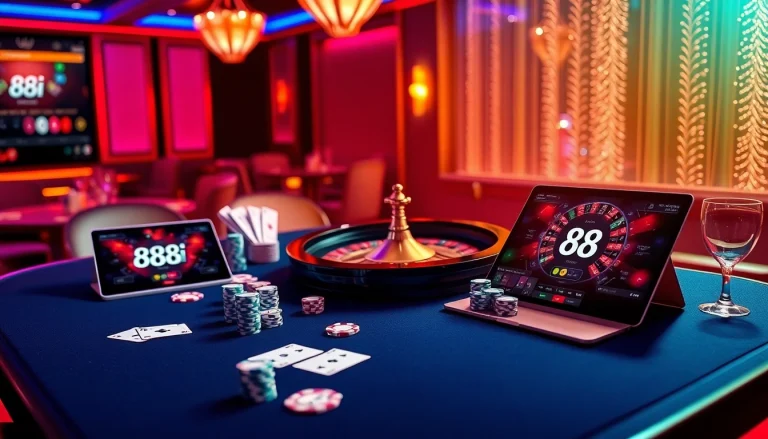 Experience gaming at 88i: Engaging scene with cards and chips in a luxury casino atmosphere.