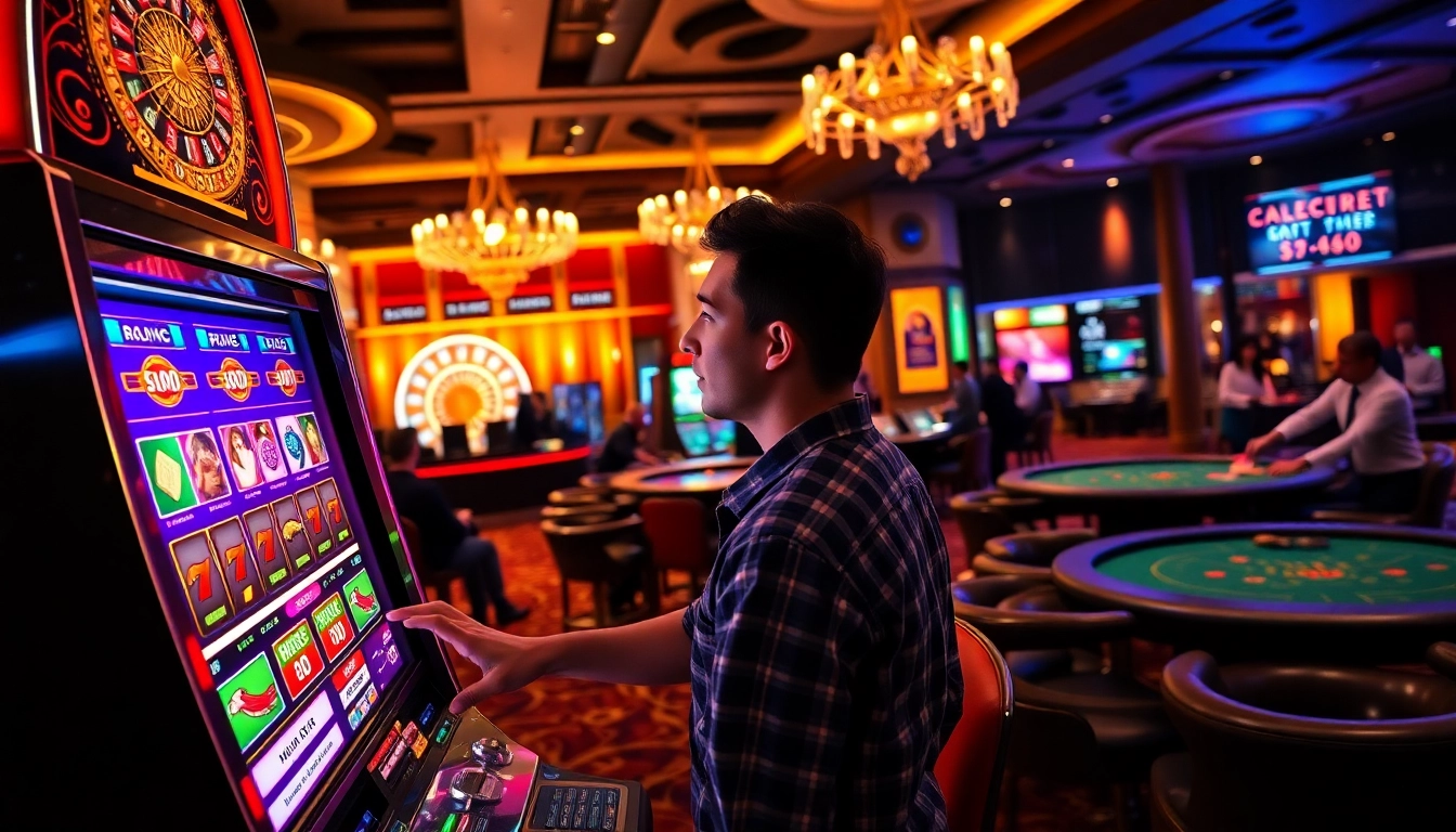 Experience thrilling games at QQMacan with vibrant slot machines and players enjoying the action.