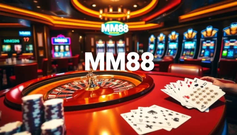 Engaging casino atmosphere showcasing MM88's excitement with roulette, poker, and slot games.