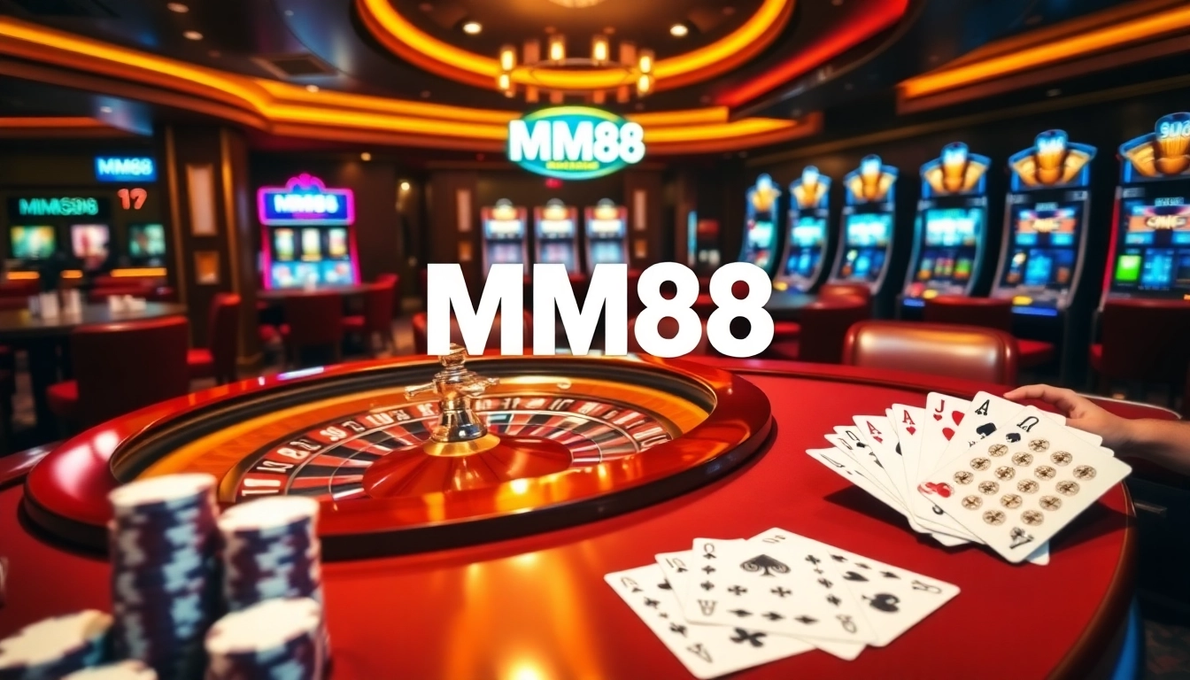 Engaging casino atmosphere showcasing MM88's excitement with roulette, poker, and slot games.