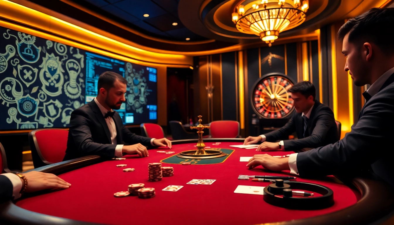 Engage with the hidden wiki in a luxurious poker game scene featuring vibrant chips and cards.