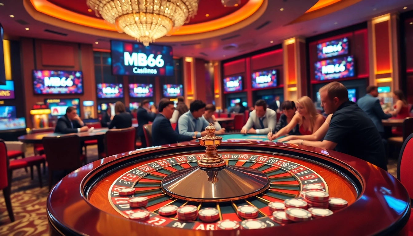 Players enjoying thrilling games at MB66 casino, showcasing excitement and rich casino ambiance.
