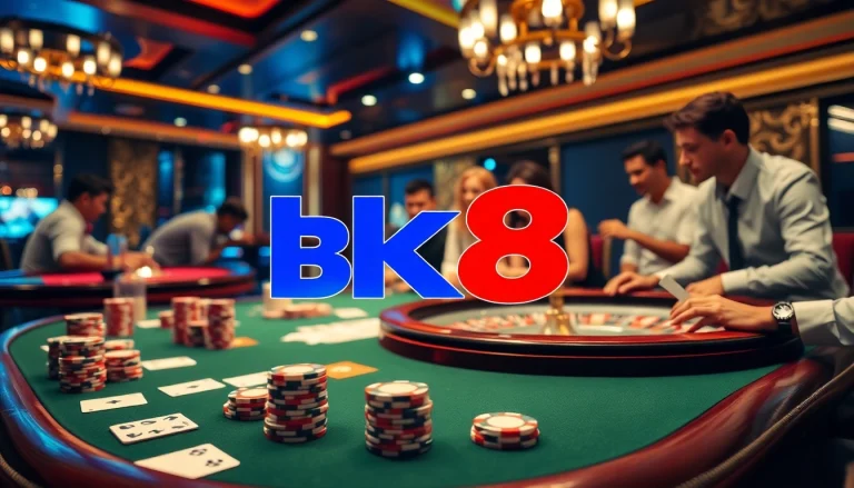 Players enjoying a thrilling game of poker at BK8's luxurious casino environment.