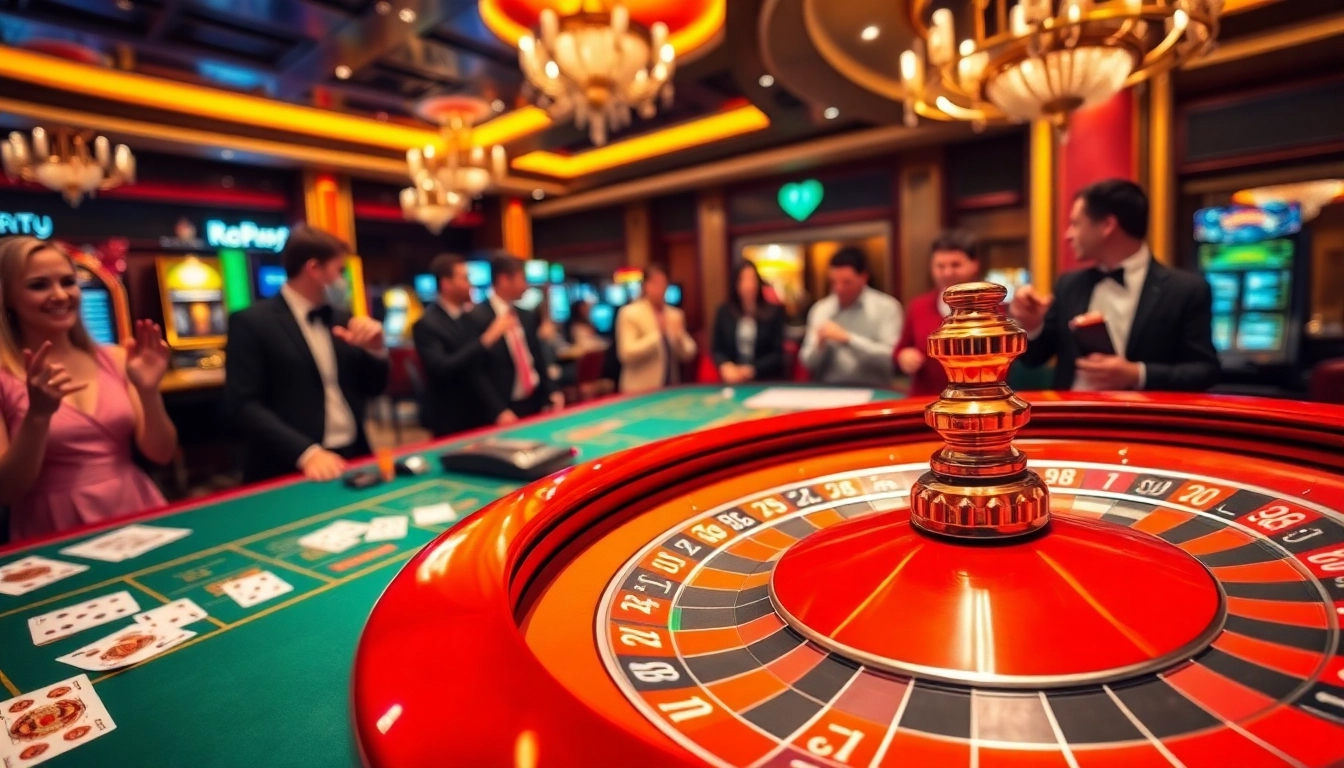 Exciting roulette gameplay at a vibrant casino featuring LC88 themed decor and atmosphere.