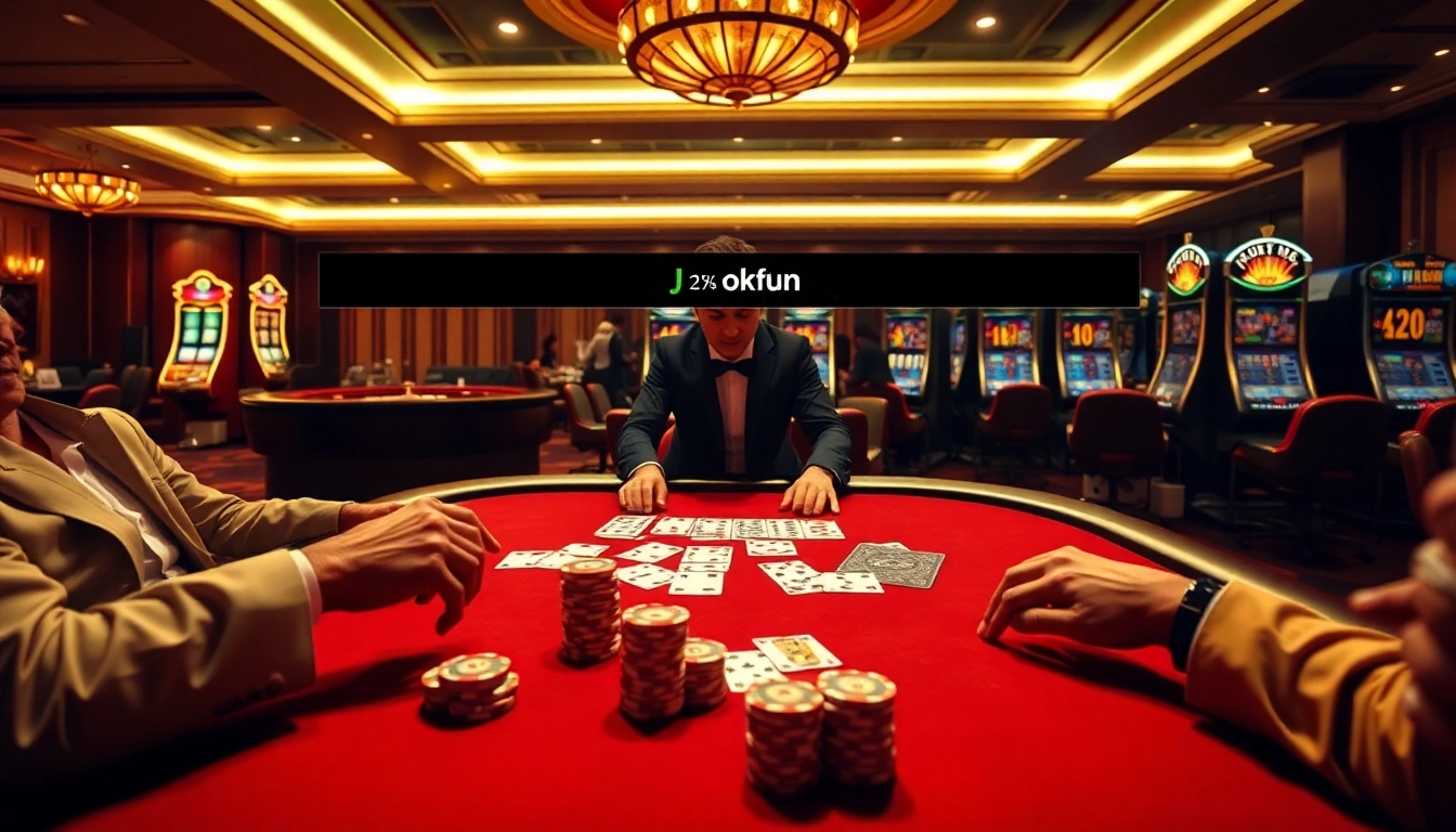 Experience the thrill of okfun with a vibrant casino scene featuring exciting poker and roulette games.