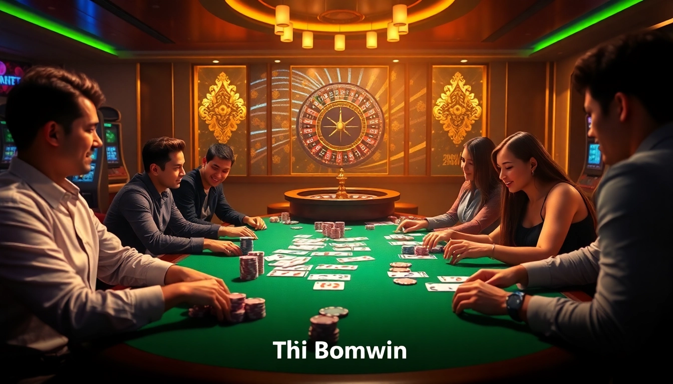 Experience the thrill of Tải Bomwin at a luxurious casino filled with vibrant poker action.