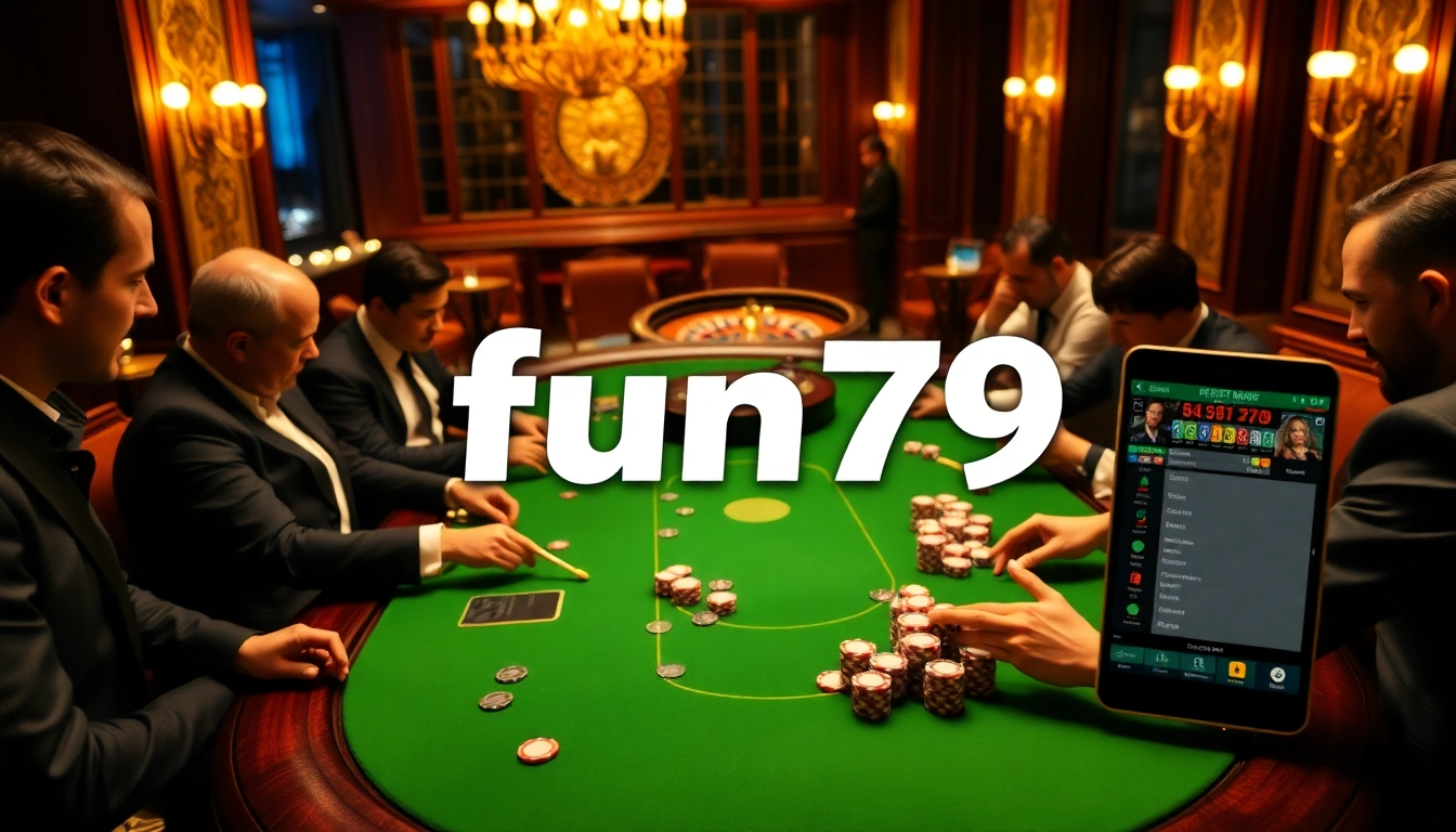Experience thrilling poker action at a luxury casino table featuring fun79 betting options.