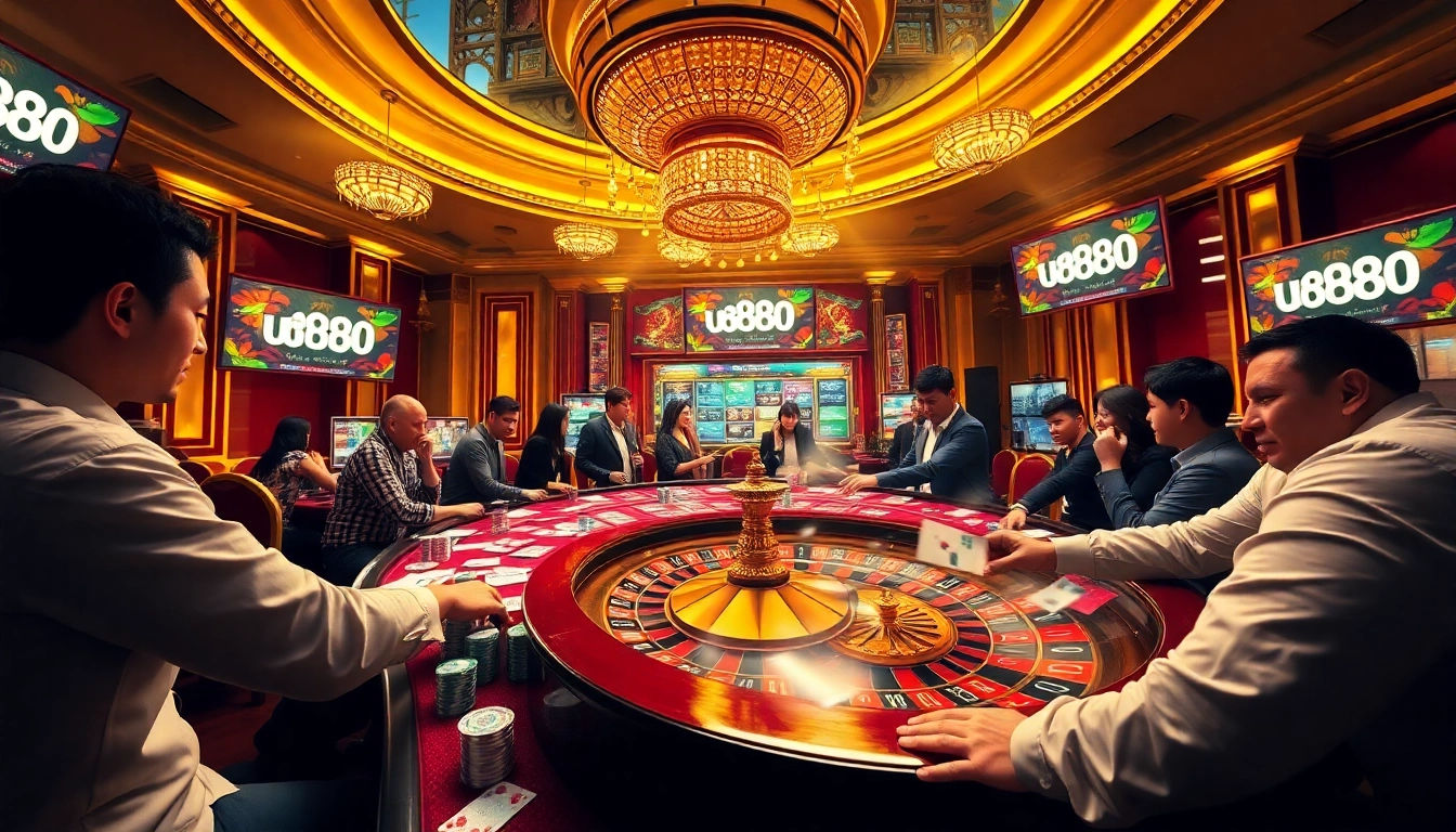 Experience the thrill of online gambling at u888 with vibrant casino visuals featuring cards and chips.