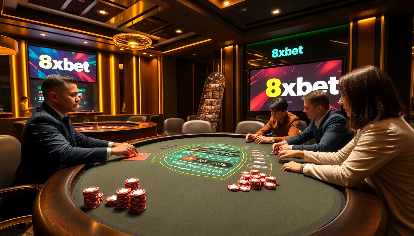 Experience the thrill of gaming at 8xbet with vibrant casino tables and lively atmosphere.