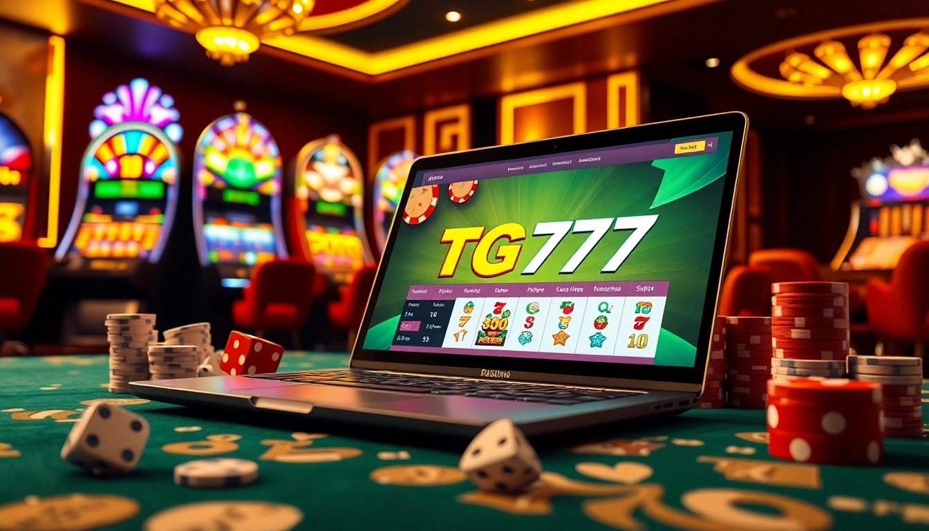 Experience thrilling gameplay at TG777 with vibrant casino tables and exciting slot machines.