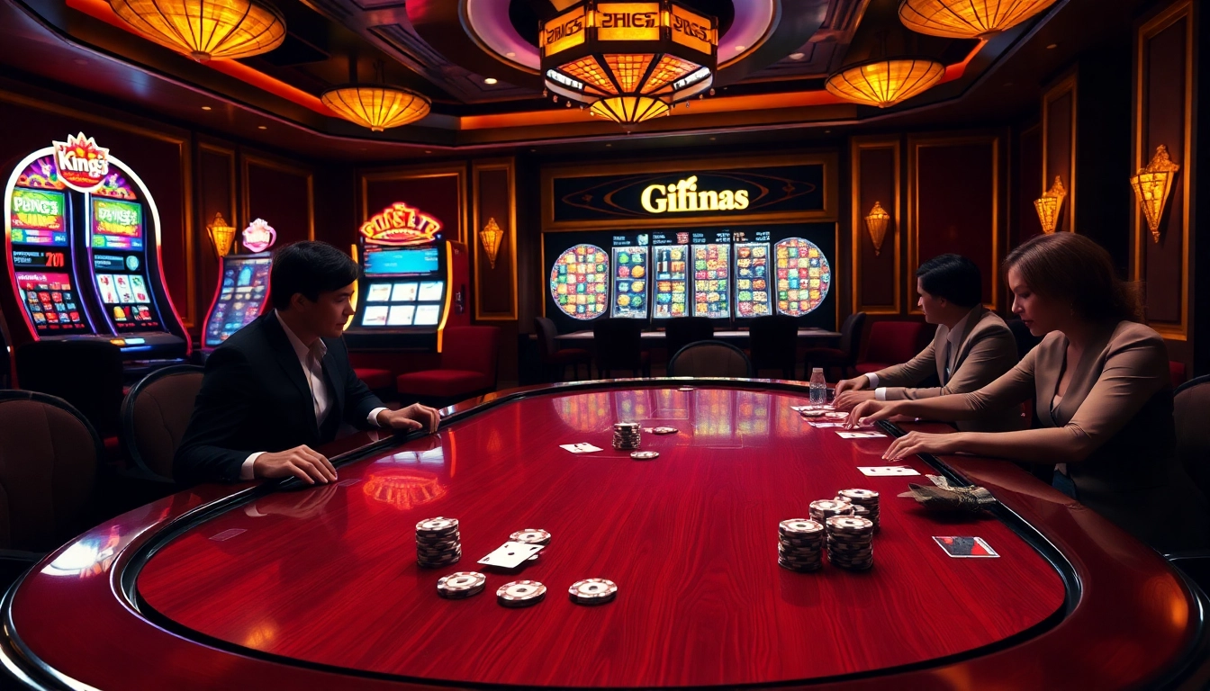 Players betting on a luxurious poker table at king33 casino, showcasing high-stakes excitement and elegance.
