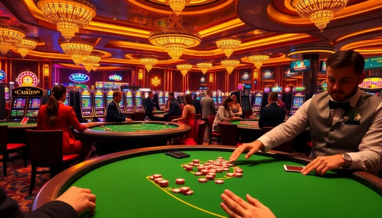 Exciting casino gaming scene at https://mm88.press/, featuring table games and vibrant slot machines.