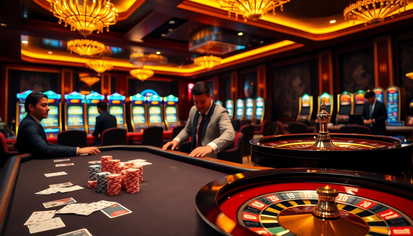 Experience thrilling gameplay at rikvip with vibrant poker chips and active roulette table.