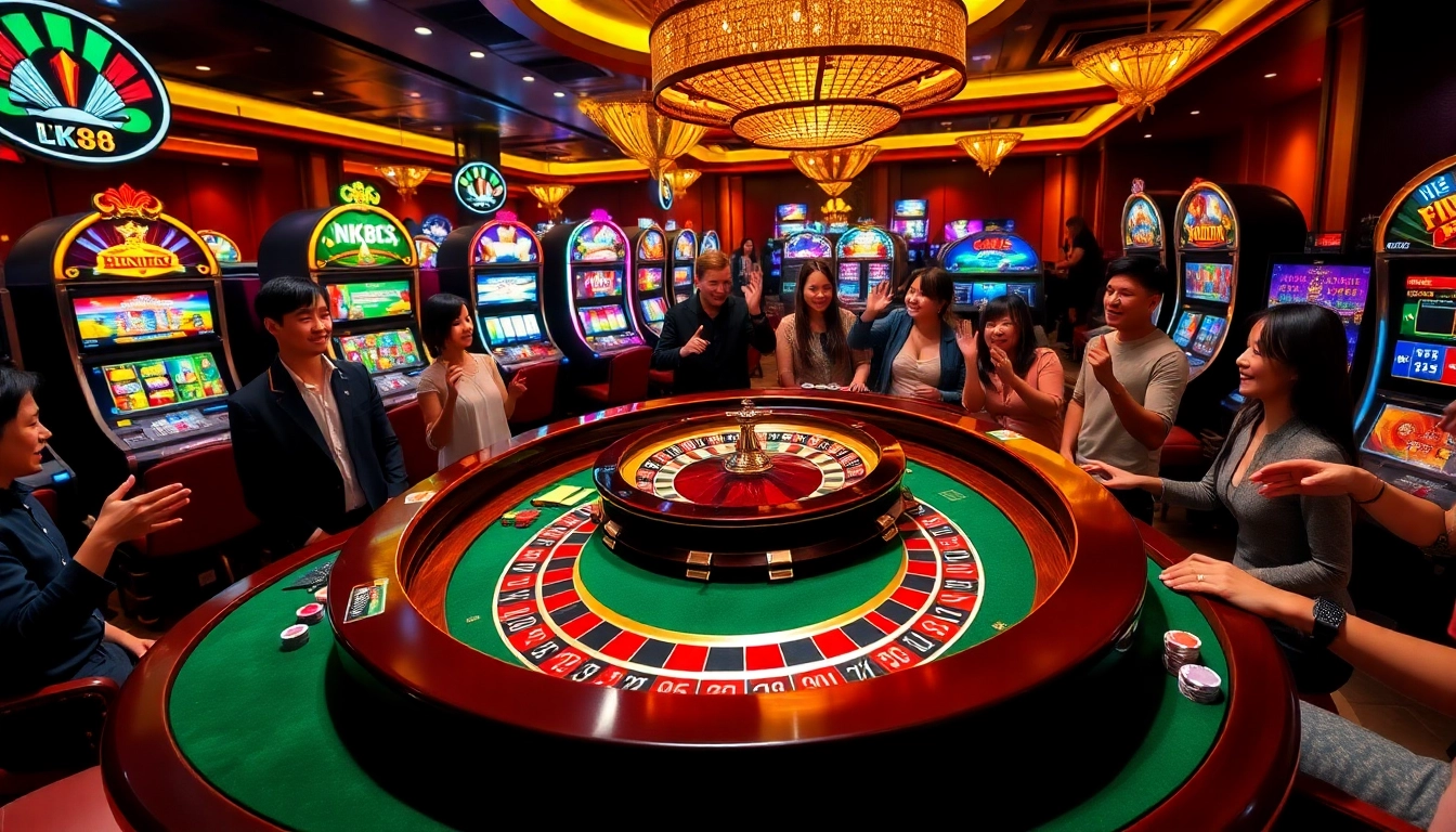 Casino gaming action at NK88 featuring roulette, slots, and vibrant atmosphere.