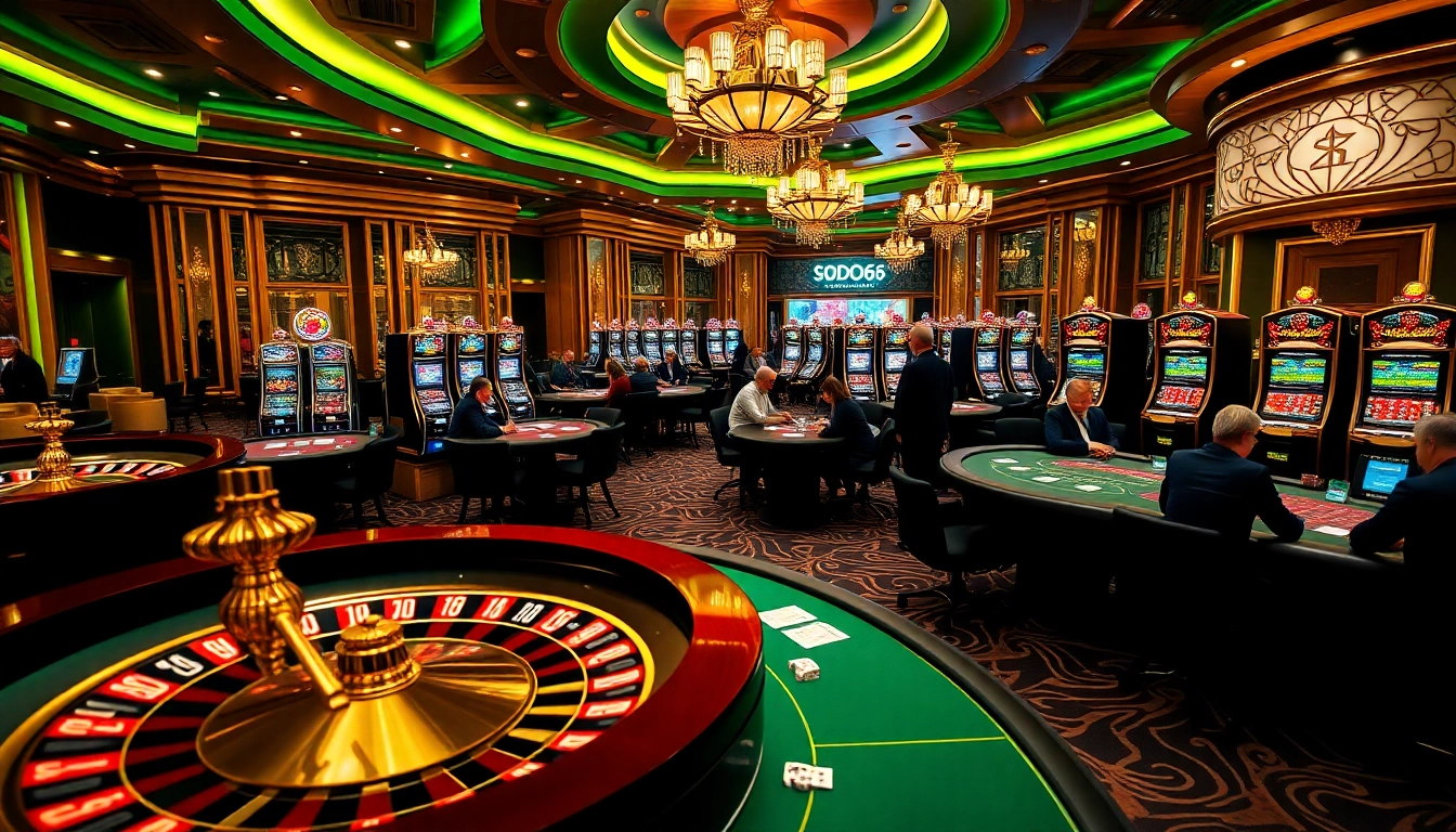 SODO66 players enjoying a thrilling casino experience with vibrant roulette and poker tables.