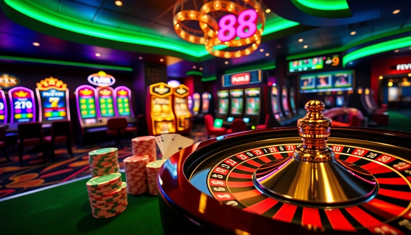 Experience excitement at pub88 with a luxurious casino atmosphere showcasing roulette, poker chips, and online betting.