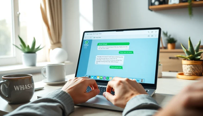 在温馨的家庭办公环境中使用快连VPN进行 WhatsApp Web 的互动，突出安全通信。