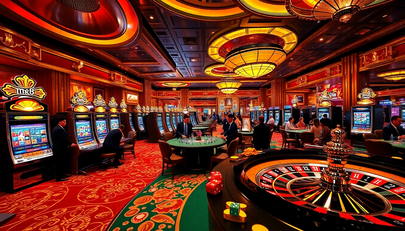 Players enjoying thrilling games at mk8 casino with vibrant slot machines and tables.