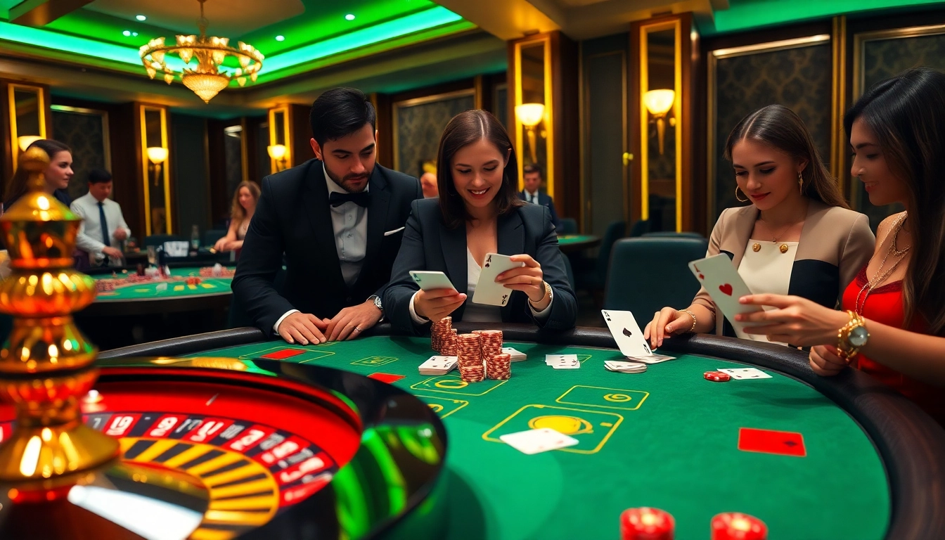 Players engage at the J88 casino table, showcasing excitement and strategy in a vibrant gambling atmosphere.