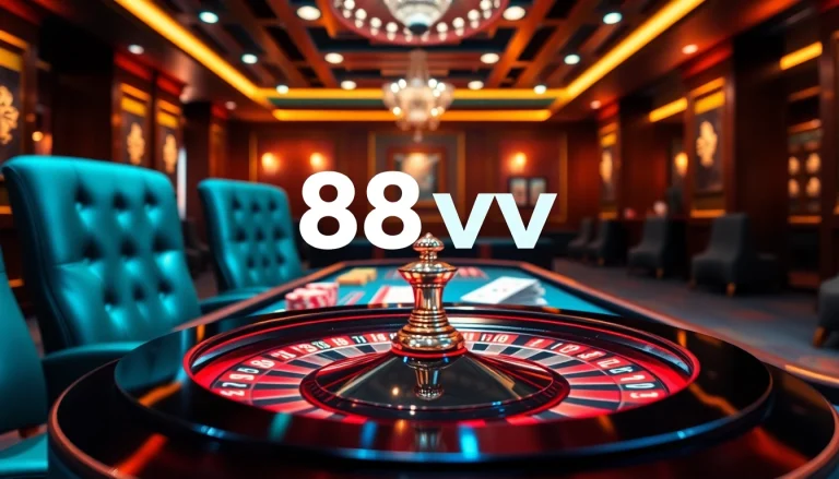 Experience thrilling gameplay at 88vv with vibrant poker chips and an enticing roulette wheel.